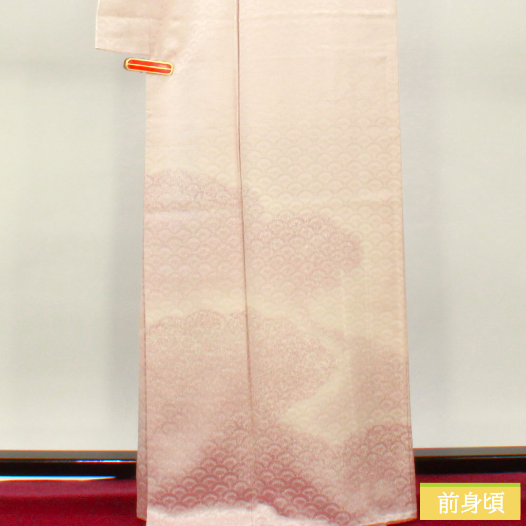 色無地 正絹 身丈164.5cm 裄丈63.5cm 桜色(さくらいろ) 扇 無地訪問着 袷 紋なし Aランク ピンク系 1114001393413