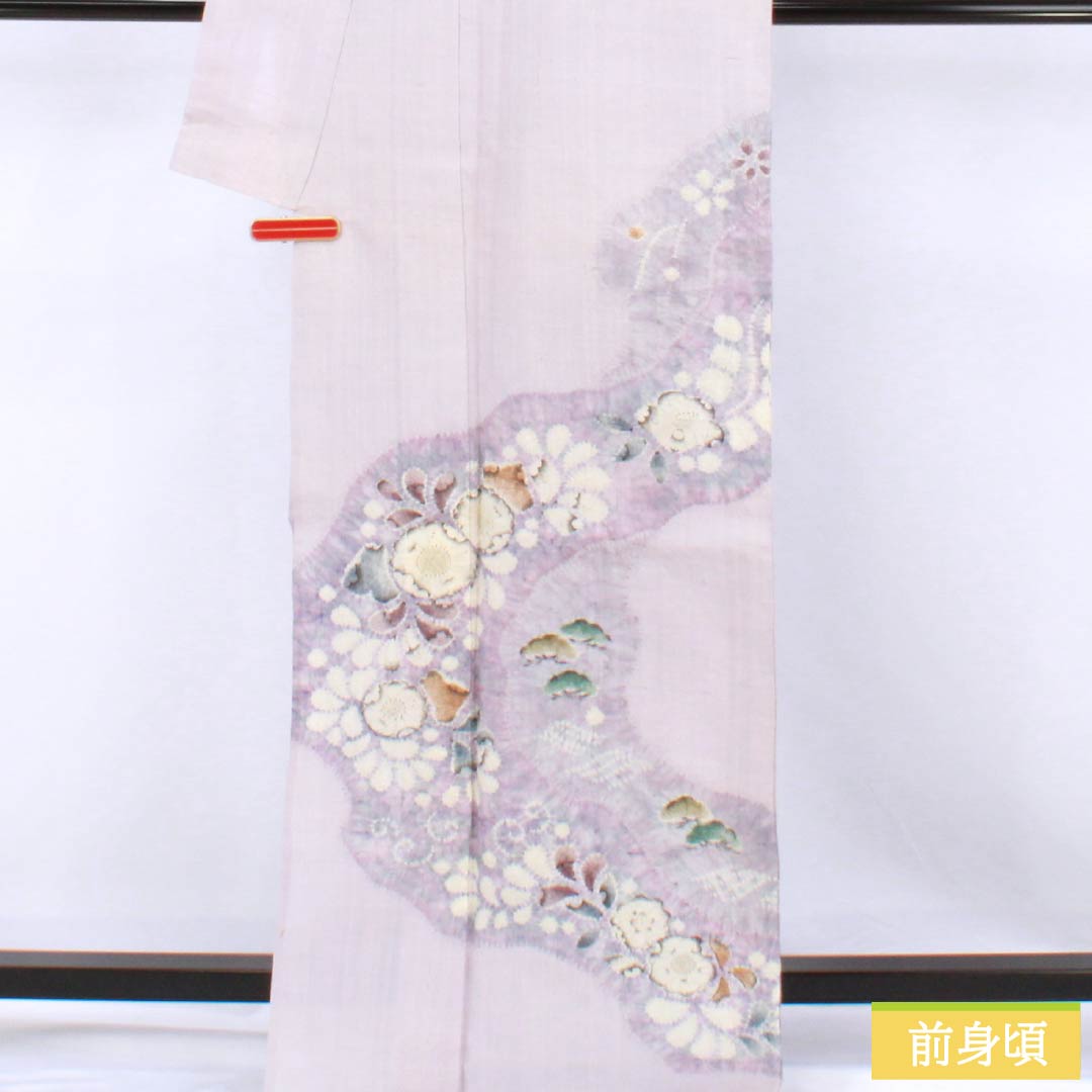 訪問着 正絹 Bランク 単衣 身丈165.5cm 裄丈64.5cm 白藤色(しらふじいろ) 紬地 絞り 作家物 辻ヶ花 紫系 1112007554520