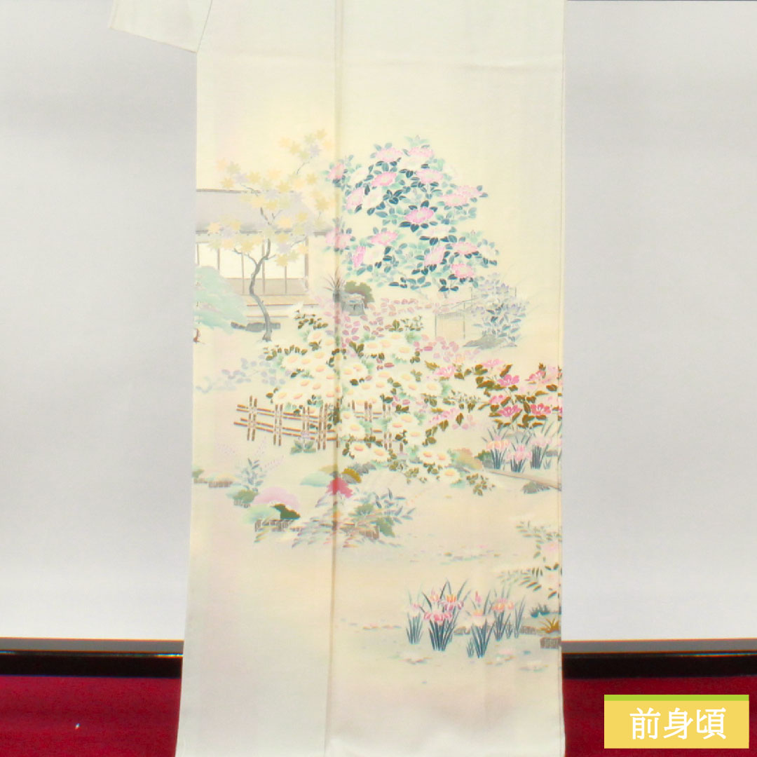 訪問着 正絹 袷 身丈168.5cm 裄丈68cm 銀白色(ぎんはくしょく) 加賀友禅 茶屋辻模様 作家物 Aランク グレー系 1112004743522