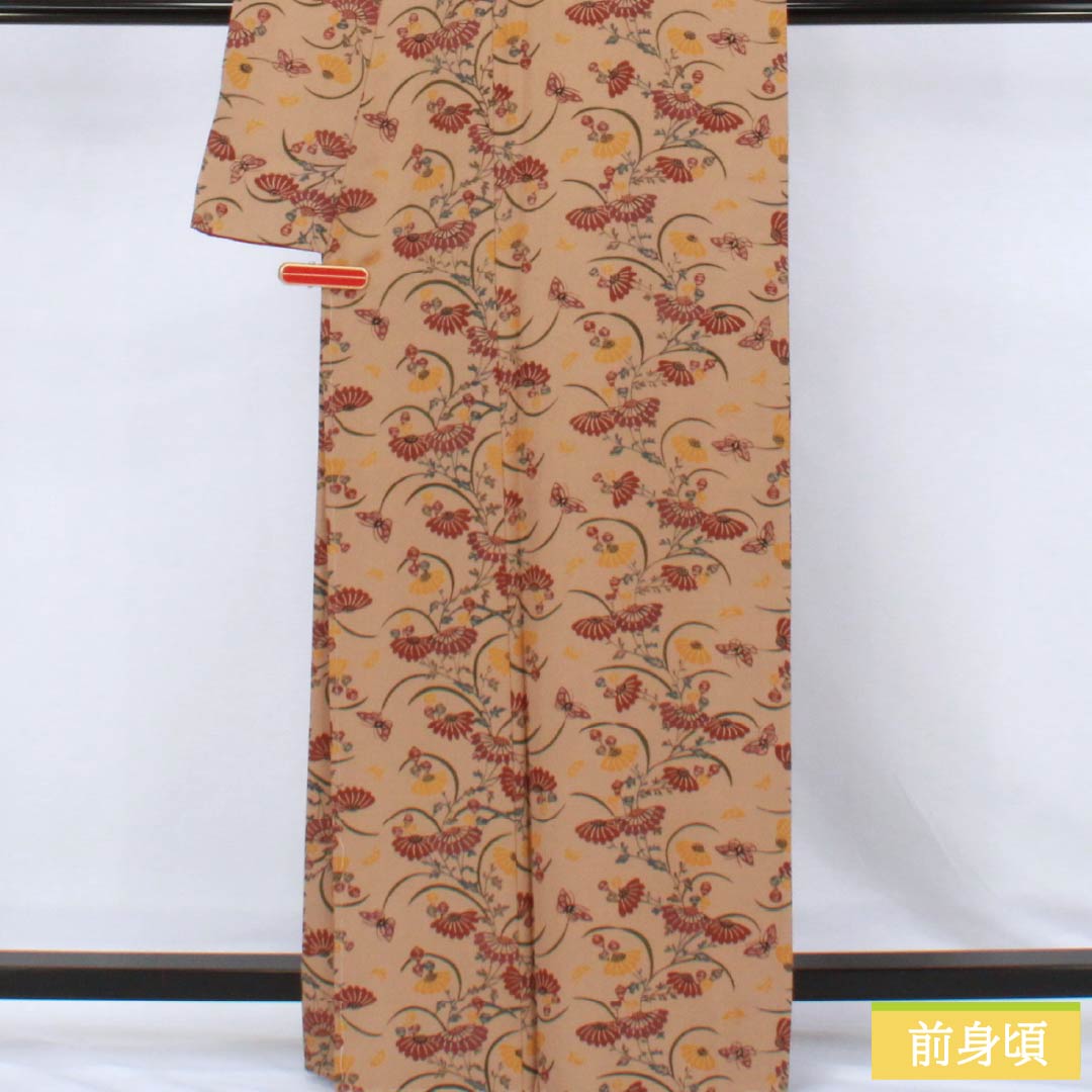 小紋 正絹 Aランク 身丈164cm 裄丈65.5cm 袷 丁子茶色(ちょうじちゃいろ) 型染 本草木染 昭三 作家物 ベージュ系 1115007553425