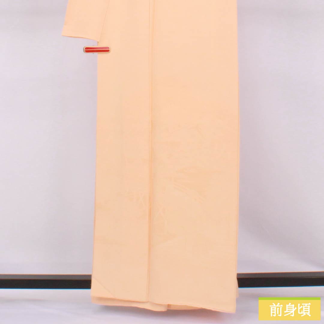 色無地 正絹 Sランク 身丈159cm 裄丈63cm 肌色(はだいろ) 一つ紋 丸に桔梗 寿光織 袷 橙系 1114002652326