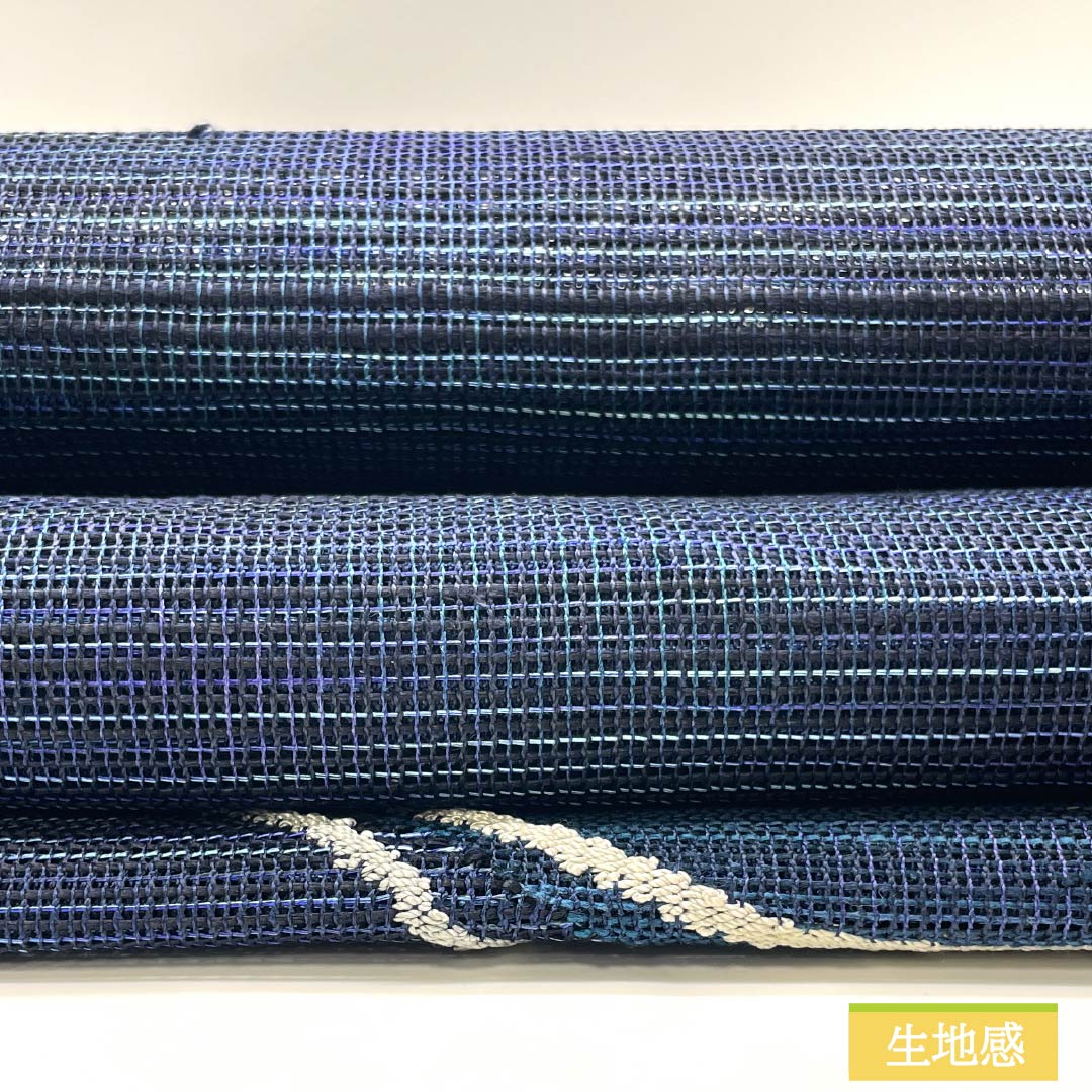 名古屋帯 紺瑠璃色(こんるりいろ) 夏帯 波 帯丈379cm 正絹 Sランク ポイント柄 カジュアル 紺系 1124008612318 松葉仕立て