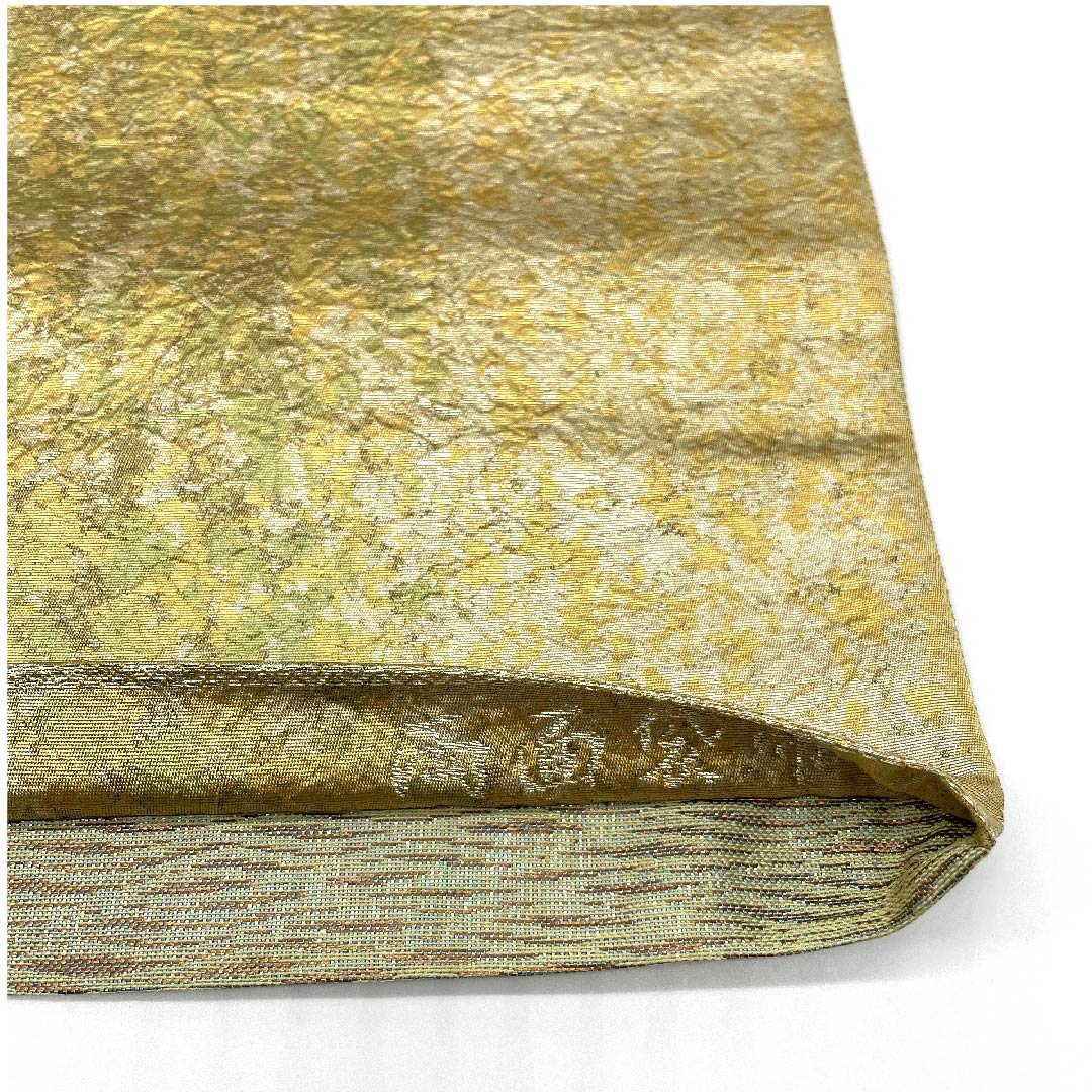 Fukuro Obi (light green obi) Asukaori Tenmoku foil Reversible Geometric pattern Length 432cm Pure silk A rank Six-way Semi-formal Gold 1123008033321
