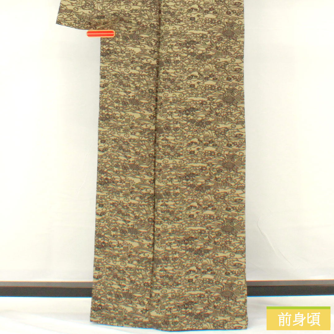 小紋 正絹 身丈163cm 裄丈65.5cm 袷 江戸鼠色(えどねずいろ) 型染 茶屋辻 Sランク グレー系 1115004692422