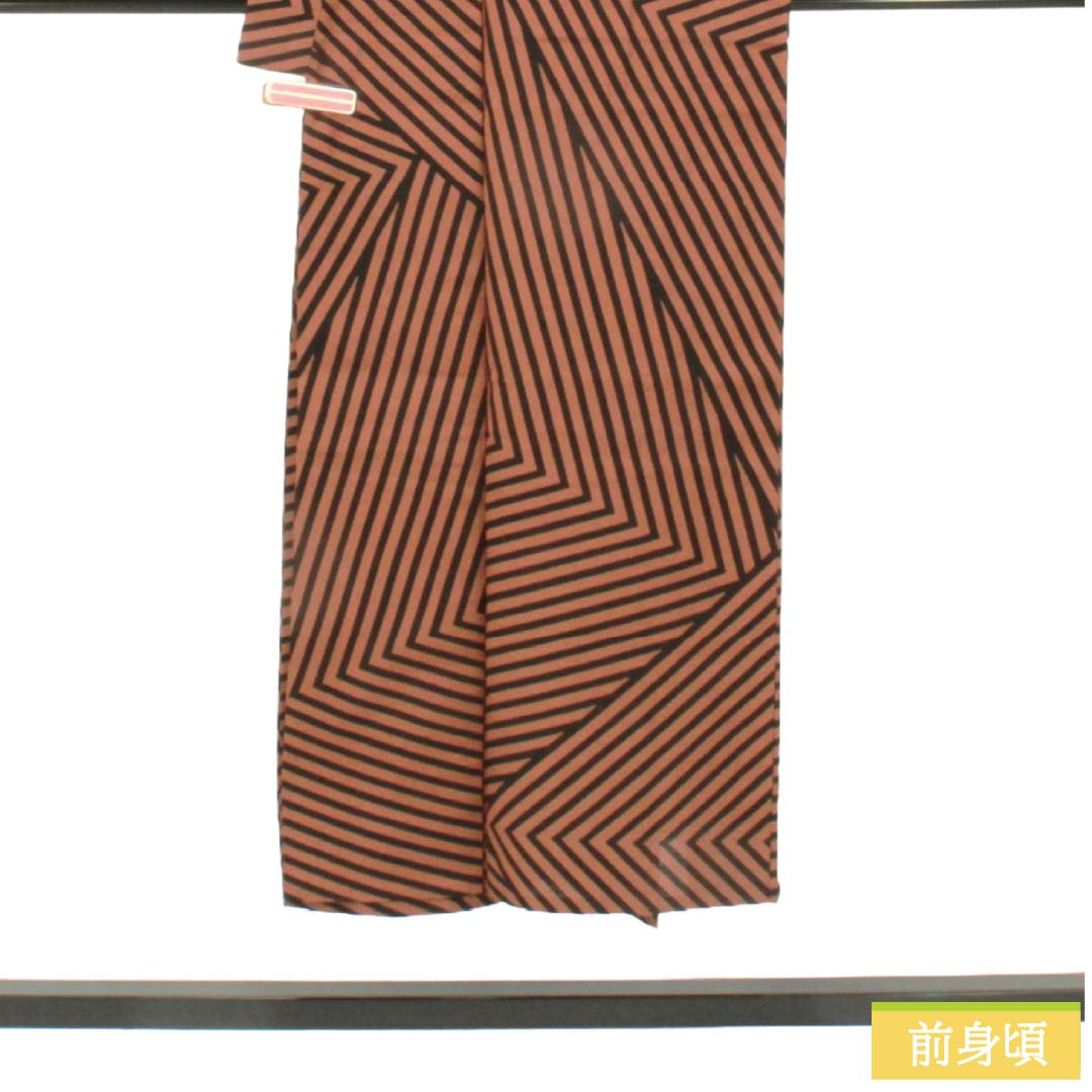 メンズ浴衣 木綿 Sランク 身丈146.5cm 裄丈70cm 樺茶色(かばちゃいろ) 抽象模様 単衣 茶系 1138001212414