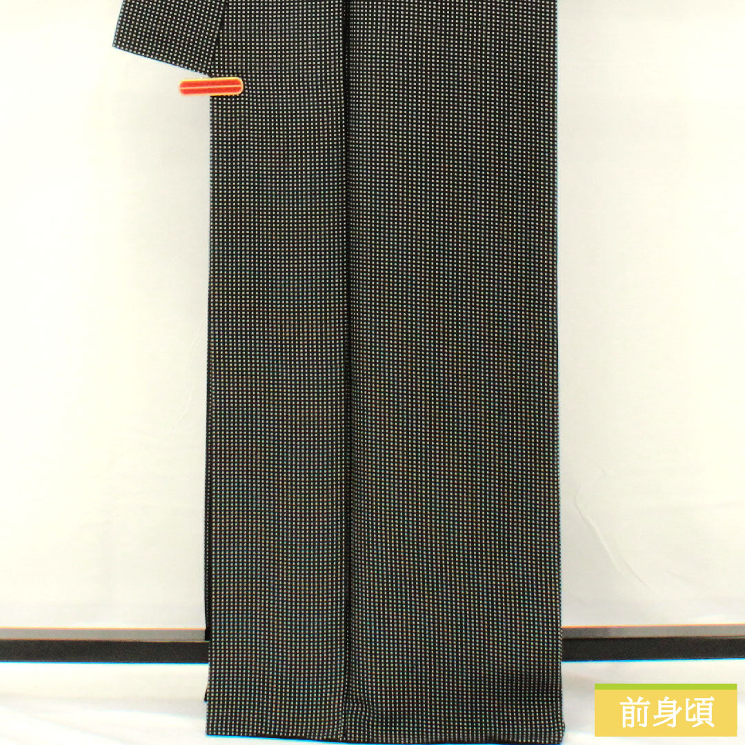小紋 正絹 身丈165.5cm 裄丈66cm 袷 幾何学模様 Aランク 黒系 1115004713510