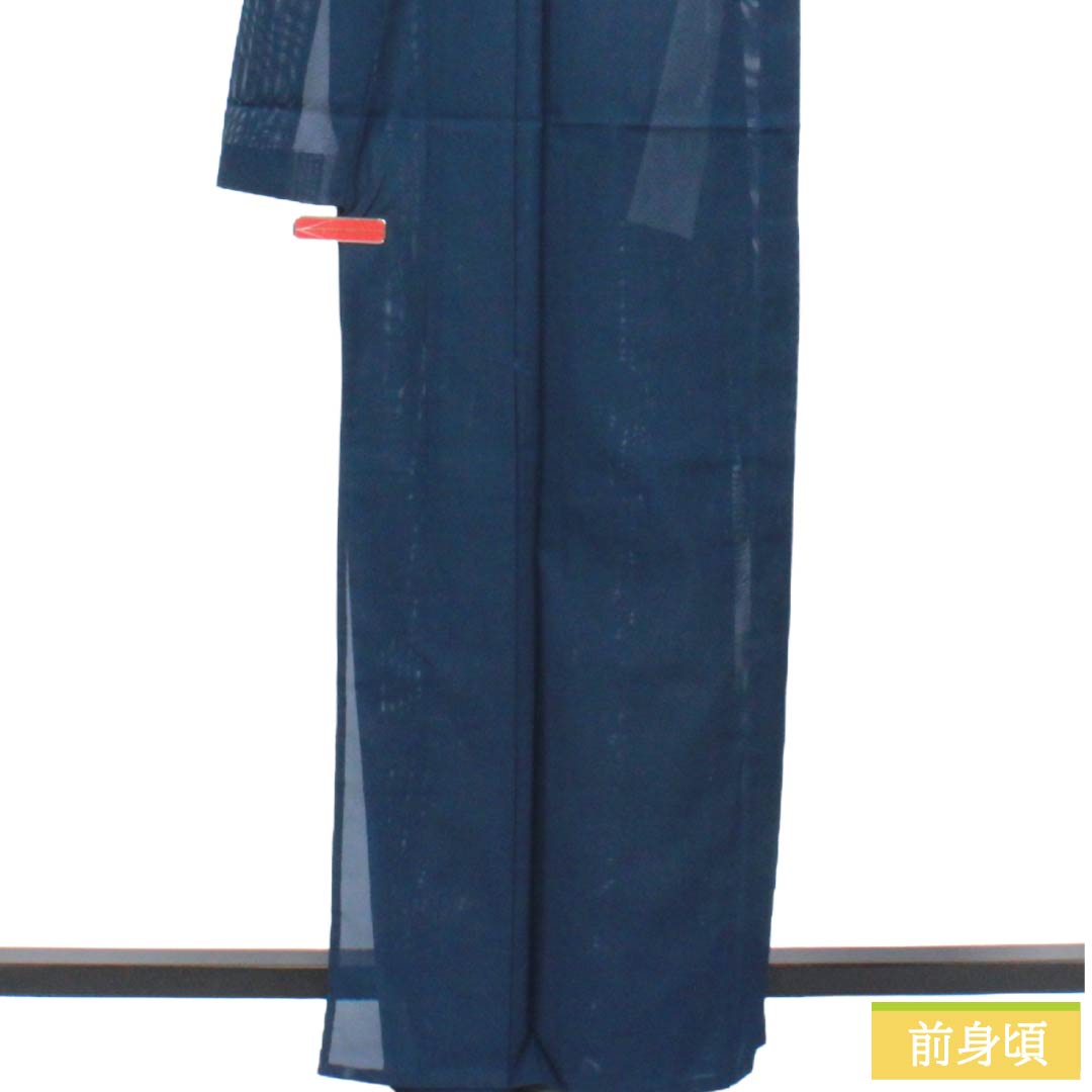 夏物 ポリエステル 色無地 Aランク 身丈164cm 裄丈65cm 紺鉄色(こんてついろ) 素無地 洗える着物 絽 紺系 1132005433418