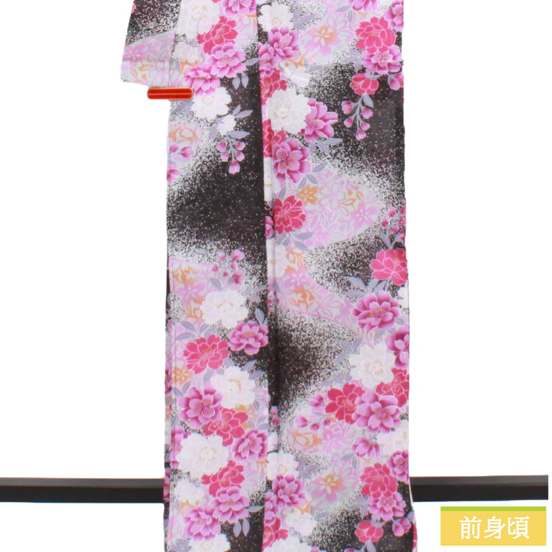 浴衣 木綿 Sランク 身丈166.5cm 裄丈65.5cm 石板色(せきばんいろ) ボカシ染 洋花 型染 単衣 グレー系 1118006872522