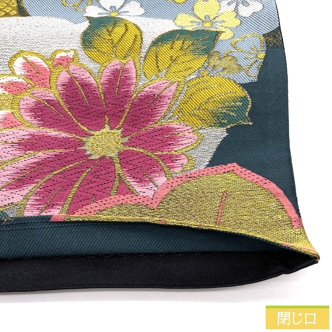 袋帯 高麗納戸色(こうらいなんどいろ) 梅 桜 花模様 石畳 帯丈430cm 正絹 Sランク 六通 フォーマル 緑系 1123010482319