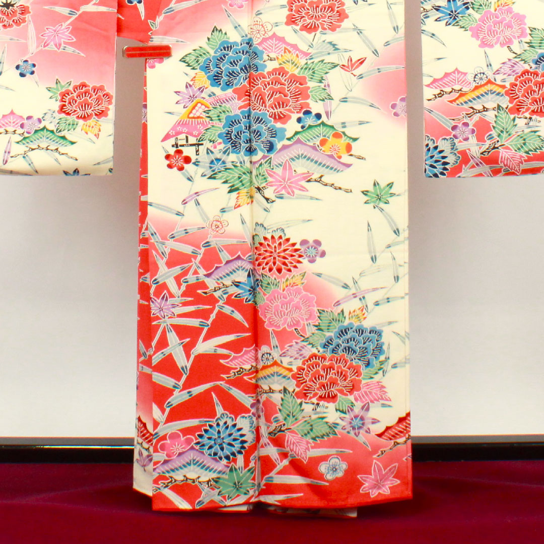 振袖 身丈162cm 裄丈65cm 袷 京紅型 松竹梅 笹 紅葉 正絹 Sランク グラデーション系 1113001612499