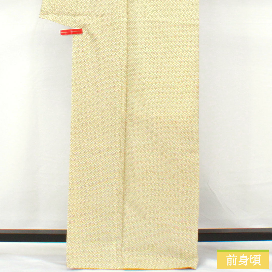 小紋 ポリエステル 身丈167cm 裄丈68cm 袷 浅藍色(あさきあいいろ) 洗える着物 染め疋田 しつけ糸付き 未使用品 Sランク 緑系 1115004792519