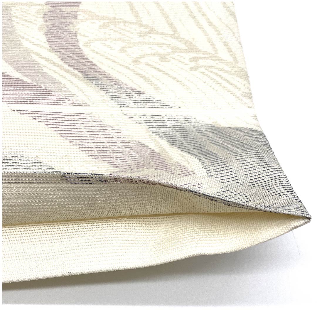 袋帯 乳白色色(にゅうはくしょくいろ) 夏帯 流水 波 帯丈436cm 正絹 Sランク 六通 セミフォーマル 白系 1123007472311