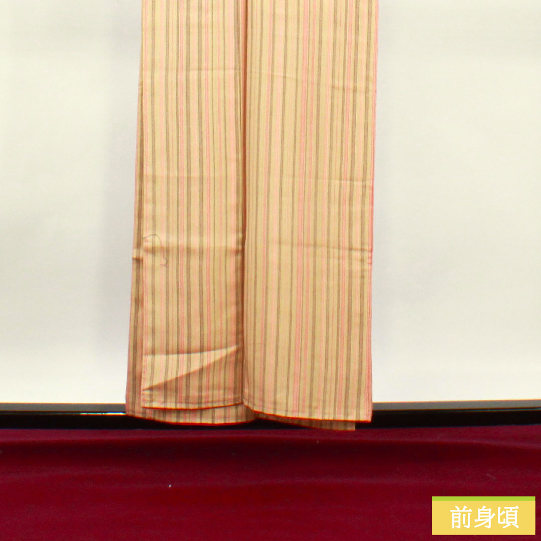 Komon, pure silk, length 154.5cm, sleeve length 61cm, lined, flaxen, striped, with basting thread, unused, S rank, beige, 1115004142225