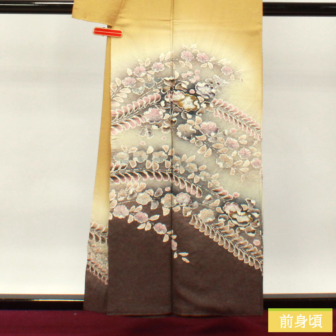 訪問着 正絹 袷 身丈157.5cm 裄丈63.5cm 楊梅色 辻ヶ花 Sランク ベージュ系 1112003512325