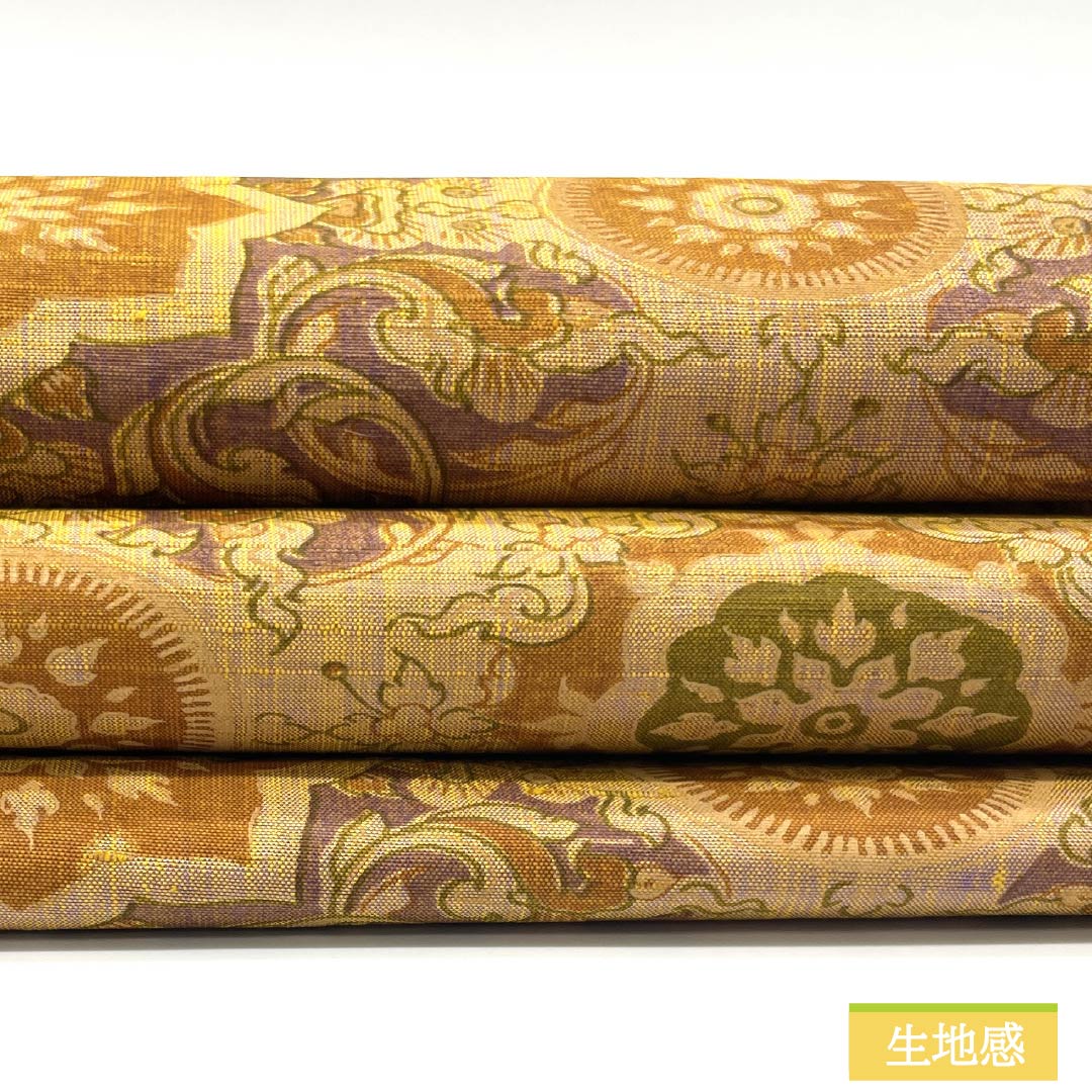 Nagoya obi, dyed obi, pongee fabric, floral pattern, obi length 380cm, pure silk, S rank, full length, casual, gold, 1124007822421, Nagoya style