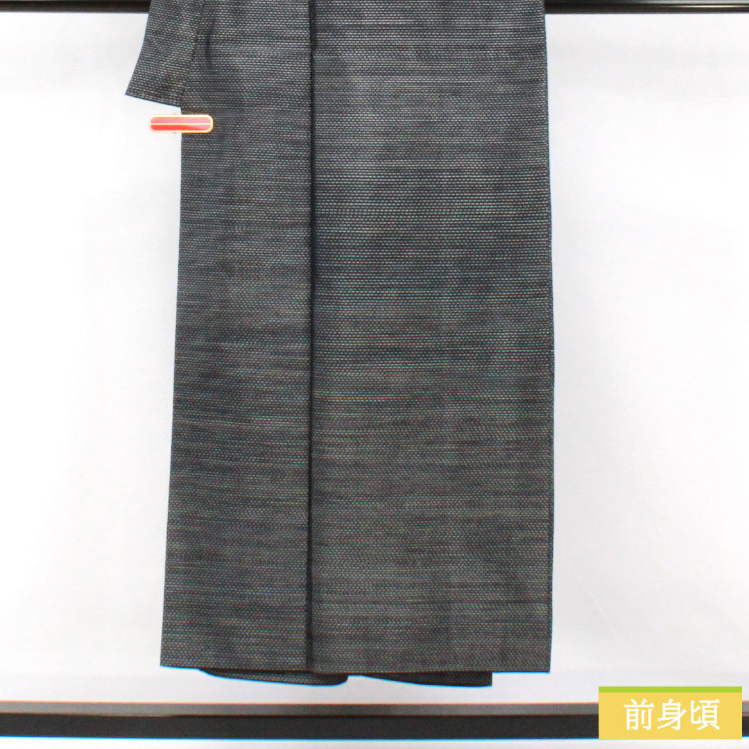 男物 正絹 Aランク 身丈147cm 裄丈68cm 大島紬 横双絣 羽織紐付き アンサンブル 袷 紺系 1119001603418