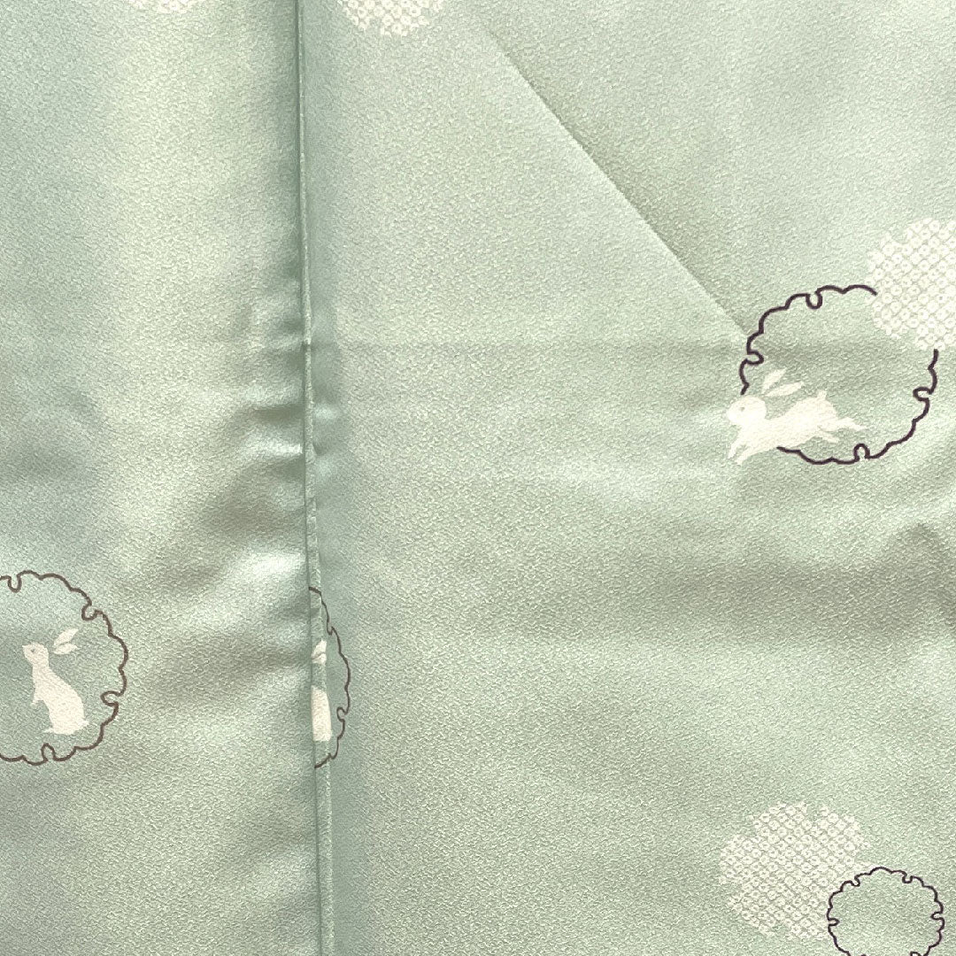 小紋 身丈166cm 裄丈66cm 袷 秘色色 洗える着物 雪輪 うさぎ ポリ Sランク 青系 1115002582517