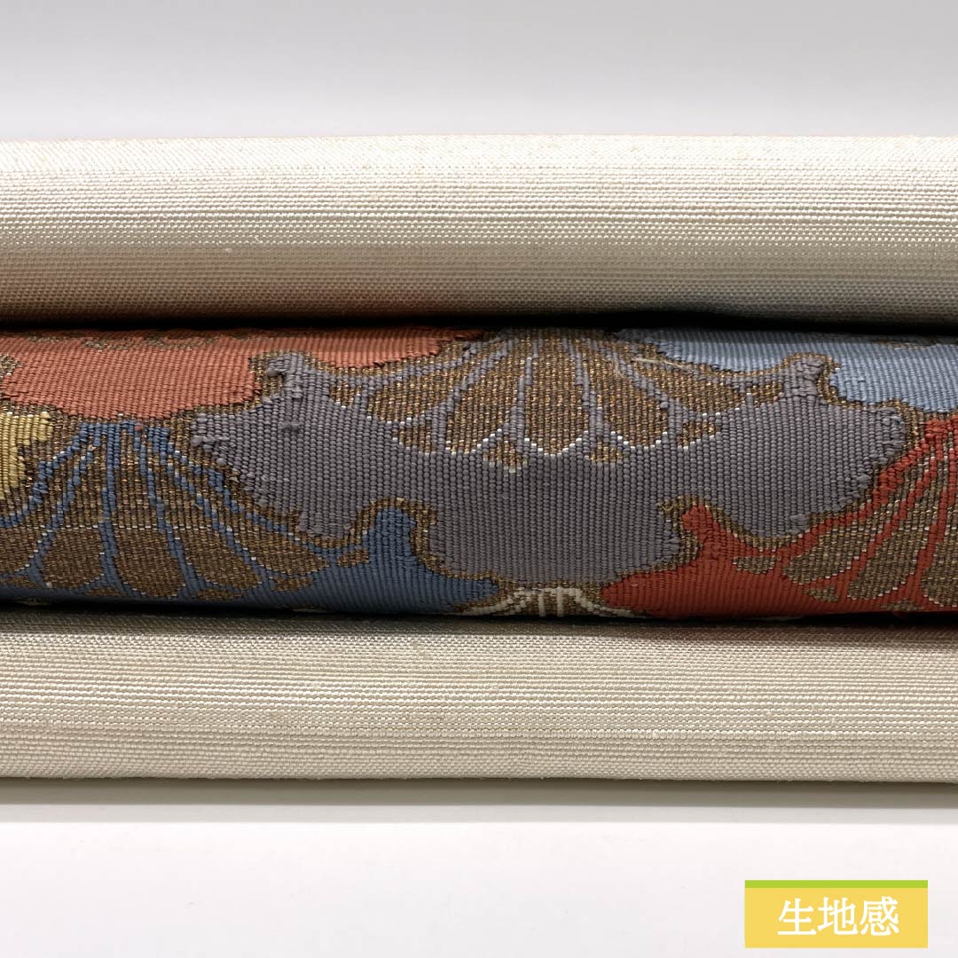 名古屋帯 生成り色(きなりいろ) 紬地 雪輪青海波 帯丈351cm 正絹 Sランク ポイント柄 カジュアル クリーム系 1124008212315 名古屋仕立て