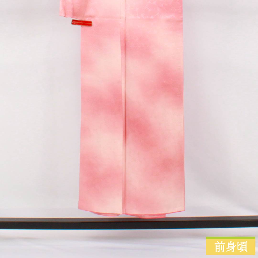 色無地 正絹 Bランク 身丈148.5cm 裄丈61.5cm 一重梅色(ひとえうめいろ) 一つ紋 揚羽蝶 ぼかし染め 袷 ピンク系 1114002634113