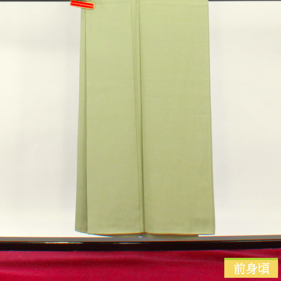 色無地 正絹 身丈151.5cm 裄丈63.5cm 青磁色(せいじいろ) 素無地 中陰蔦 袷 Sランク 緑系 1114001522219