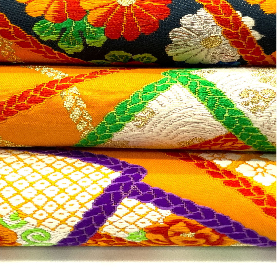 袋帯 扇 振袖用 唐花模様 帯丈428cm 正絹 Sランク 六通 フォーマル 朱系 1123003432316