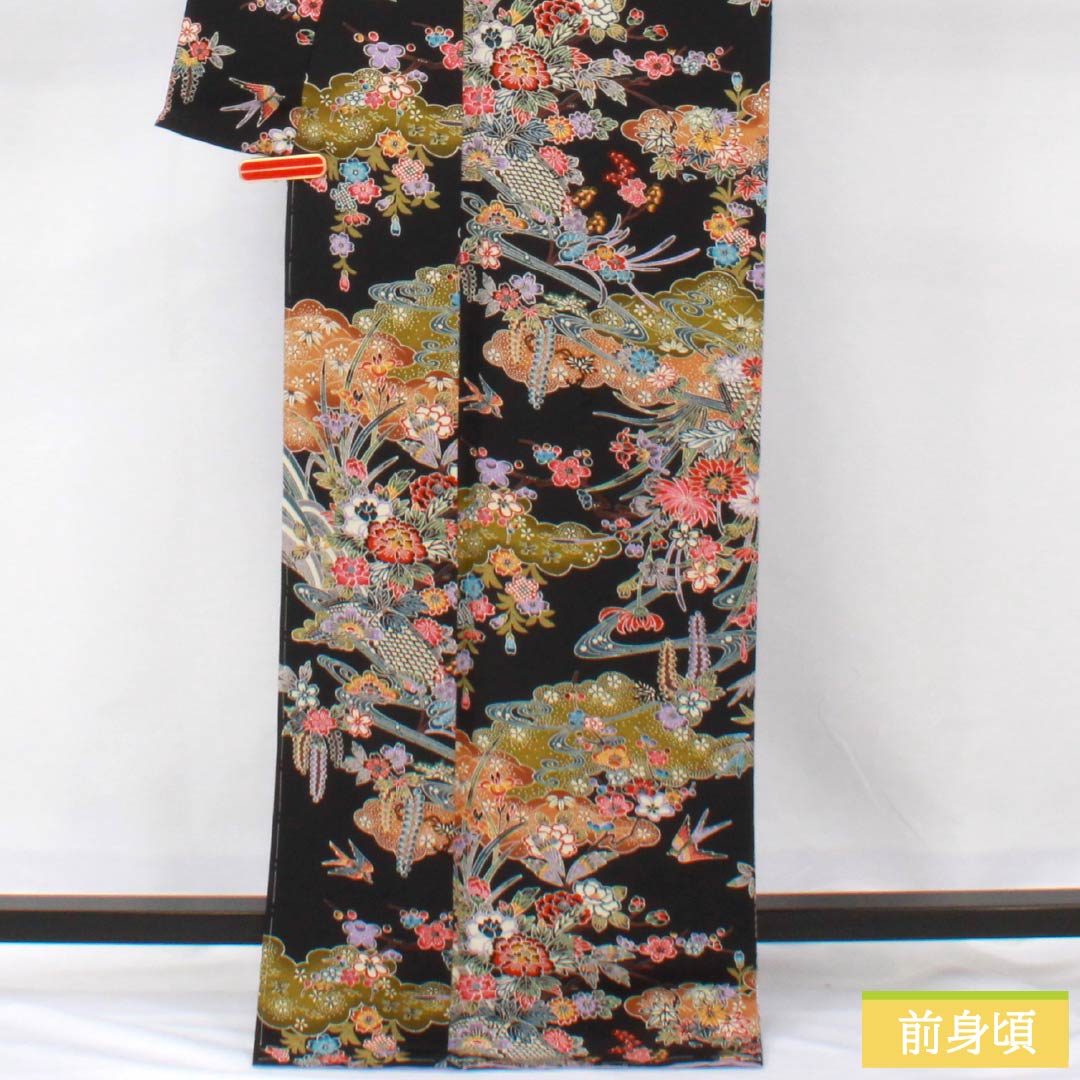 小紋 正絹 身丈169cm 裄丈68cm 袷 琉球紅型 手挿調小紋 西村英明 伝統工芸士 しつけ糸付き Sランク 黒系 1115005962510