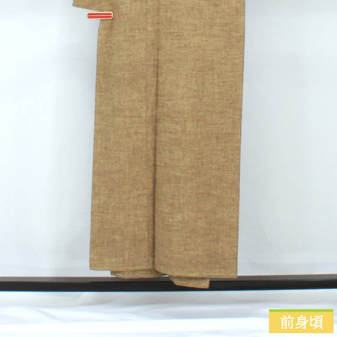 紬 正絹 身丈152cm 裄丈64cm 伽羅色(きゃらいろ) 真綿紬 無地 しつけ糸付き Sランク 袷 茶系 1116003852214