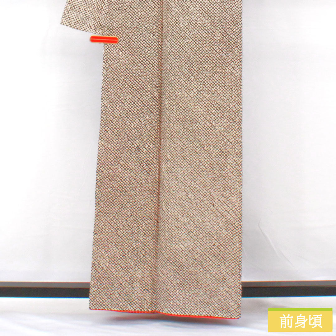 小紋 正絹 身丈162cm 裄丈63cm 袷 総絞り 疋田絞り Aランク 黒系 1115004653410