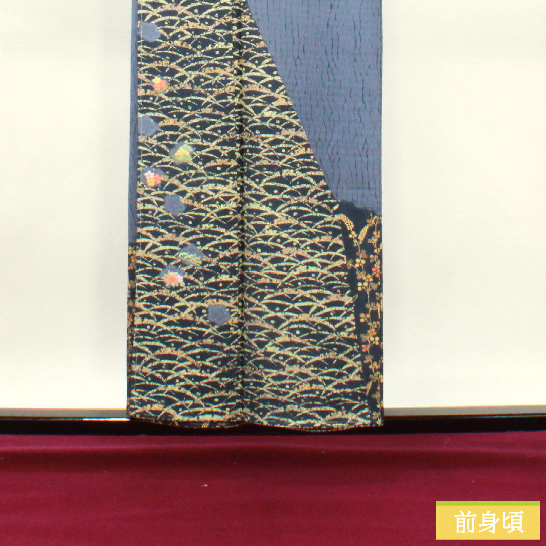 訪問着 正絹 袷 身丈155cm 裄丈62cm 江戸納戸色 京友禅 絞り しつけ糸付き 未使用品 Sランク 青系 1112003872317