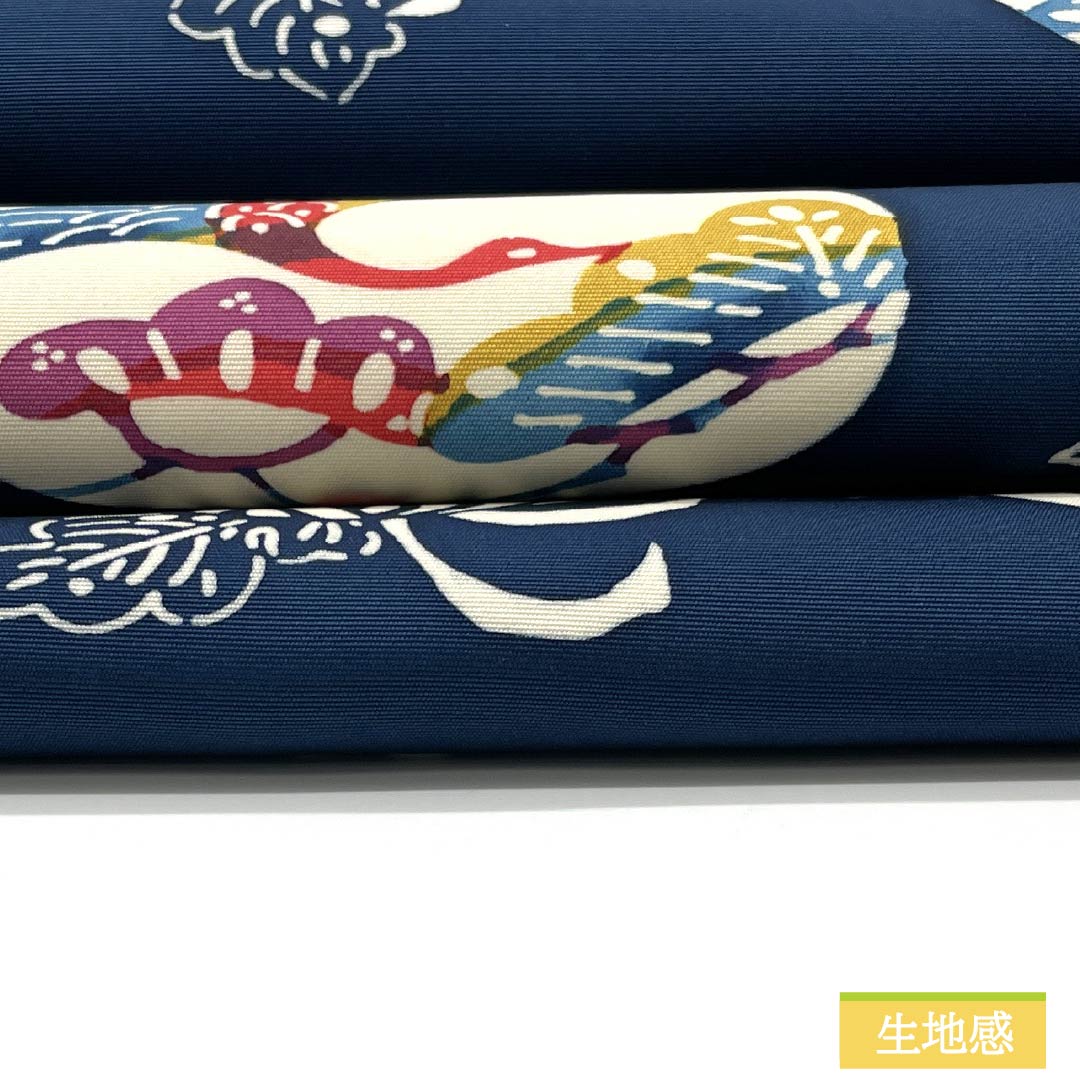 名古屋帯 濃藍色(こいあいいろ) 京紅型 花模様 鶴 帯丈353cm 正絹 Sランク 全通 カジュアル 紺系 1124007252318 名古屋仕立て