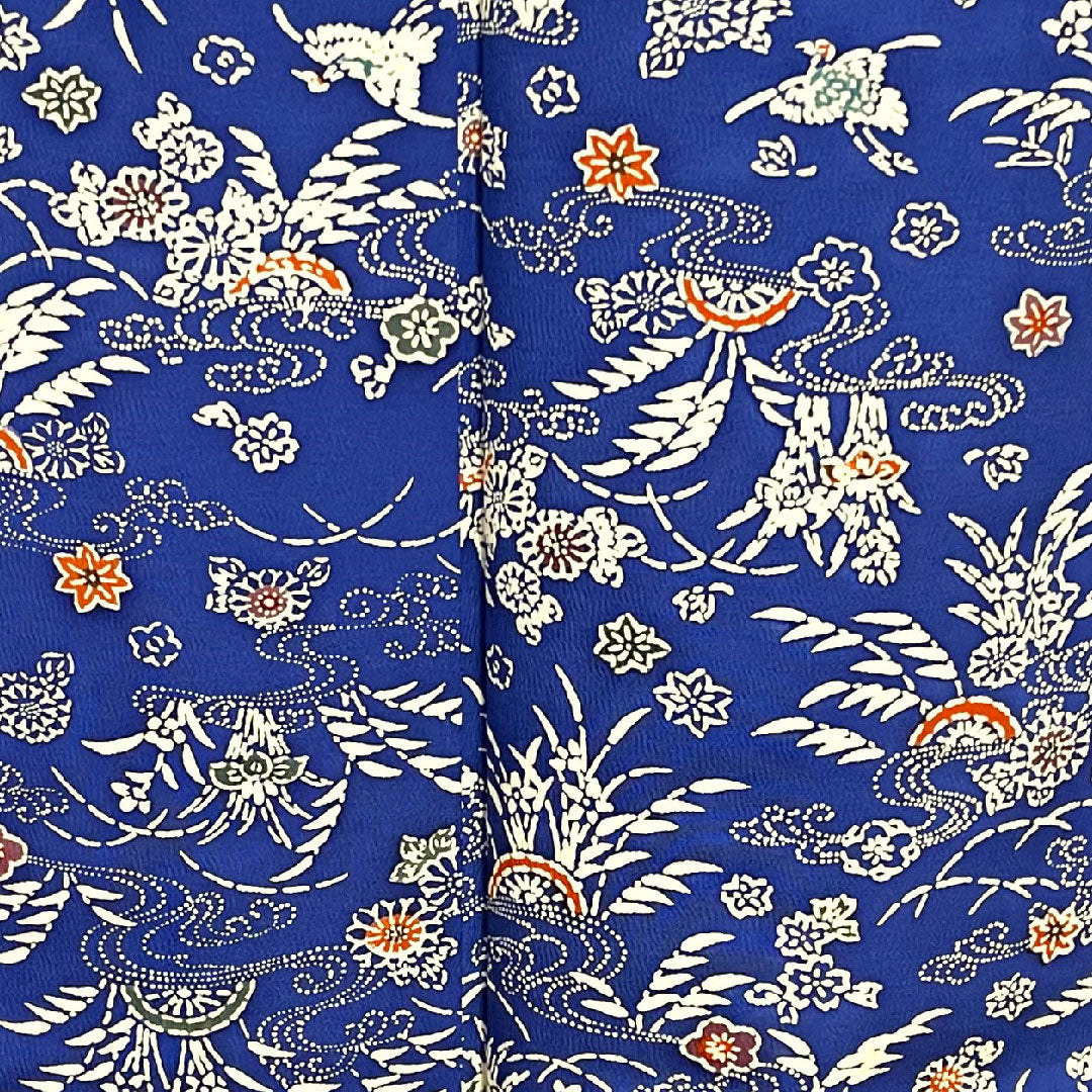 小紋 身丈157.5cm 裄丈61cm 袷 瑠璃紺色 型染 草花模様 正絹 Sランク 青系 1115002202317