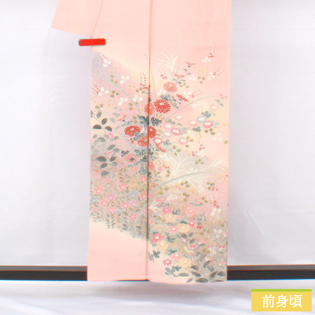 訪問着 正絹 袷 身丈156cm 裄丈61.5cm 東雲色(しののめいろ) 草花模様 Sランク ピンク系 1112005732313