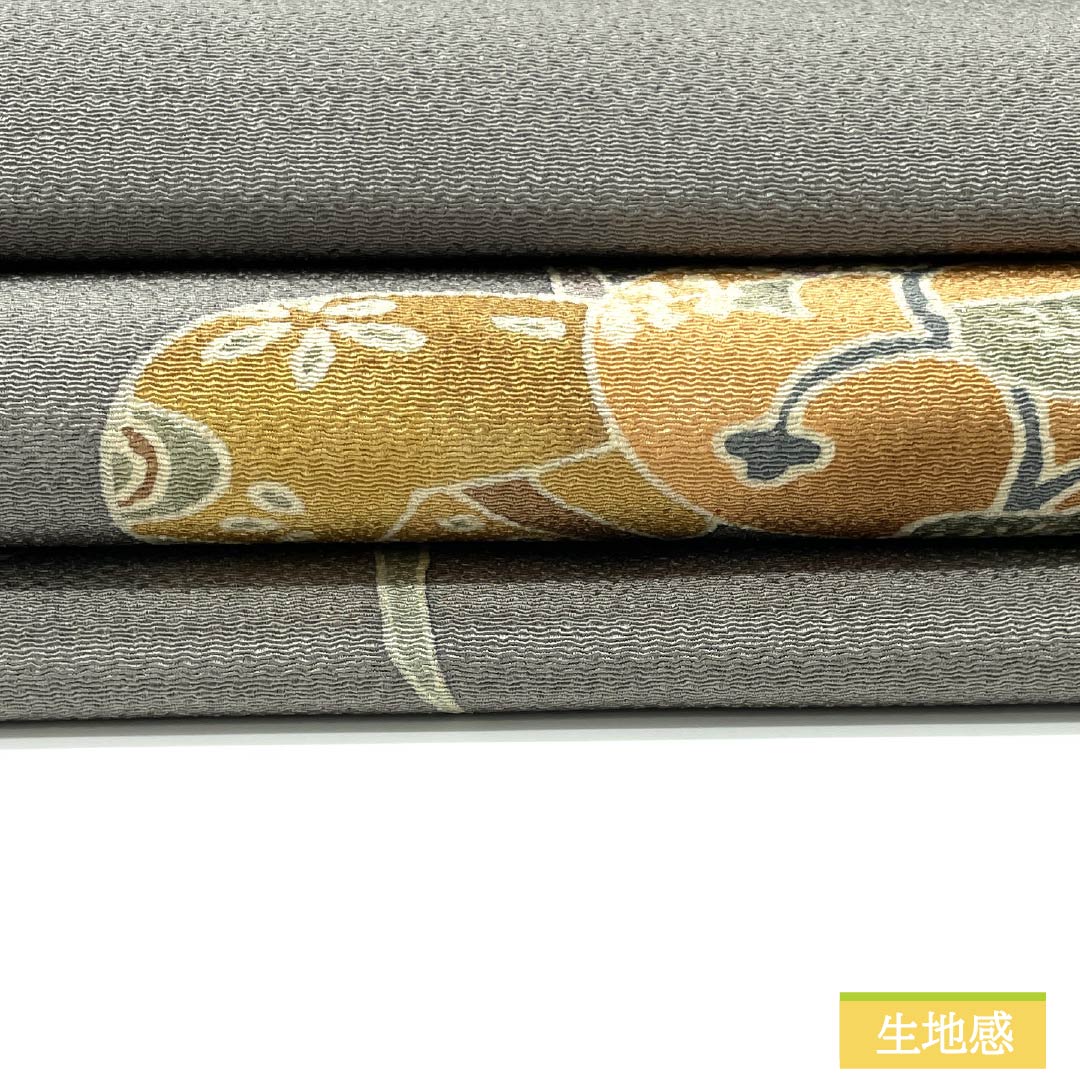 Nagoya obi, gray, crepe fabric, dyed obi, vegetable pattern, obi length 374cm, pure silk, S rank, point pattern, casual, gray, 1124007572322, Nagoya style