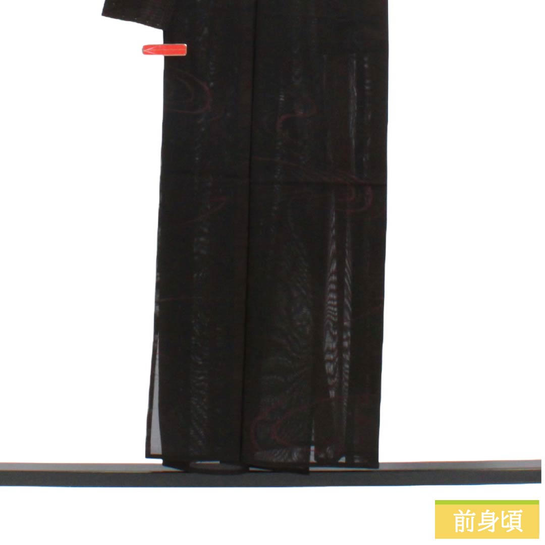 夏物 正絹 お召 Sランク 身丈153.5cm 裄丈62cm 臙脂墨色(えんじずみいろ) 流水 紗 紫系 1132004442220