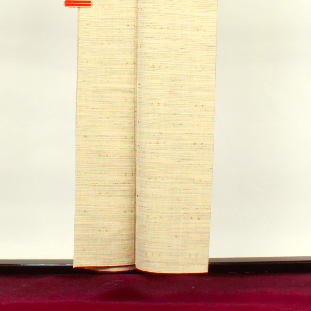 紬 身丈155cm 裄丈62cm 砥粉色 横段 花織 正絹 Aランク 袷 ベージュ系 1116002433325