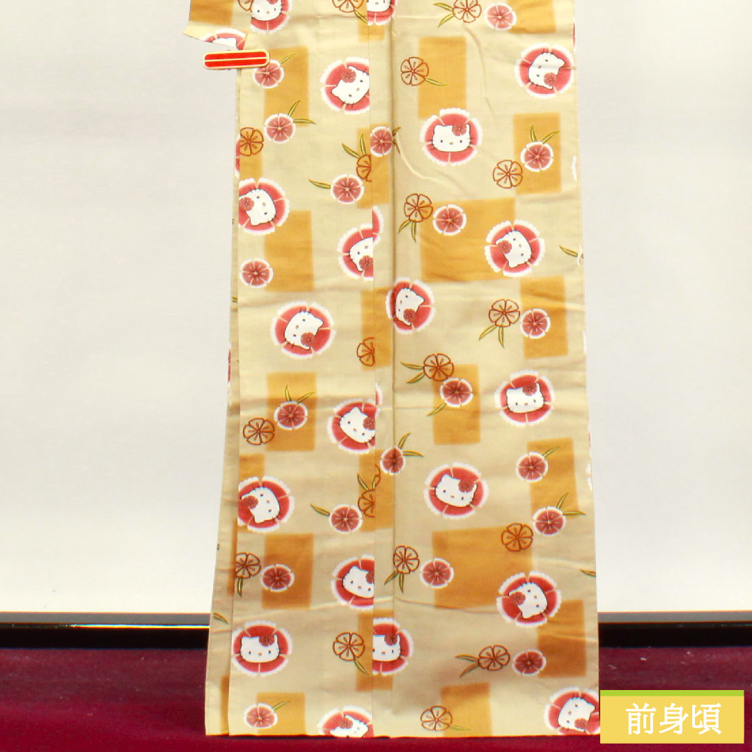 Yukata Cotton Length 167.5cm Sleeve length 68cm S rank Single layer Beige Sobakiri color Hello Kitty Nadeshiko 1118004832525
