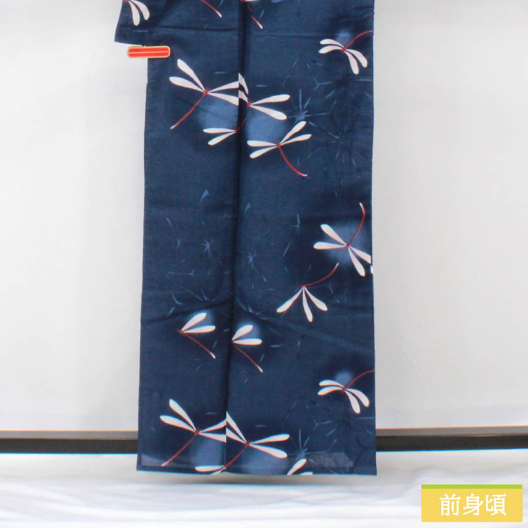 Cotton Yukata, Length 162cm, Sleeve Length 65.5cm, S Rank, Single Layer, Navy Blue, Dragonfly, Rabissan Luce, 1118006022418
