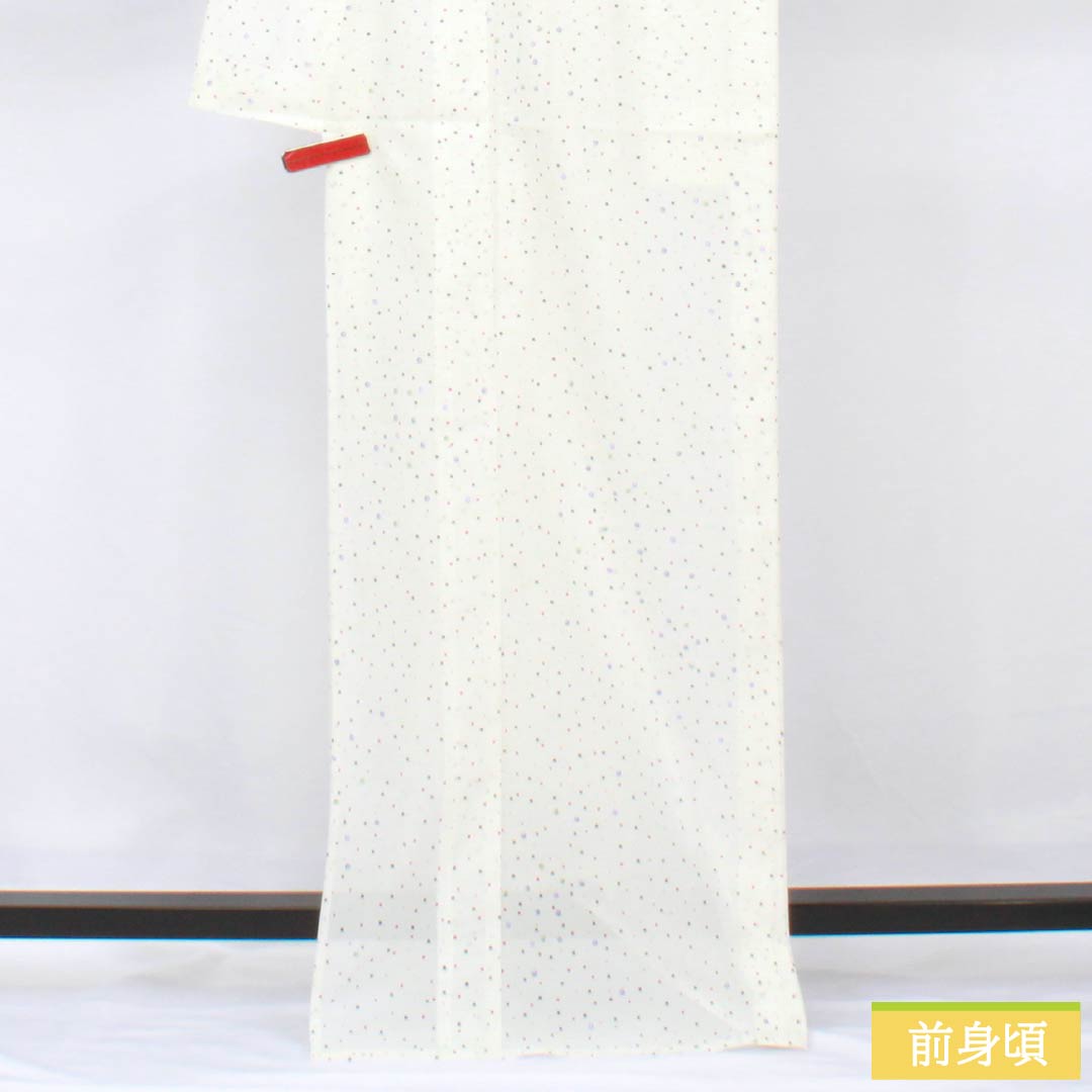 夏物 ポリエステル 小紋 身丈168cm 裄丈66cm ドット柄 洗える着物 絽 Aランク 白系 1132002263511