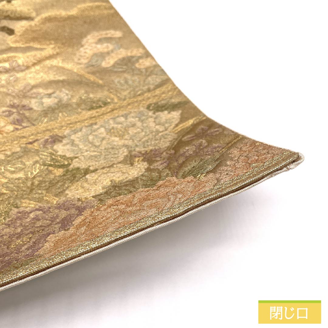 袋帯 正絹 留袖用 花車 牡丹 風景 帯丈418cm Sランク 六通 フォーマル 金系 1123014612321