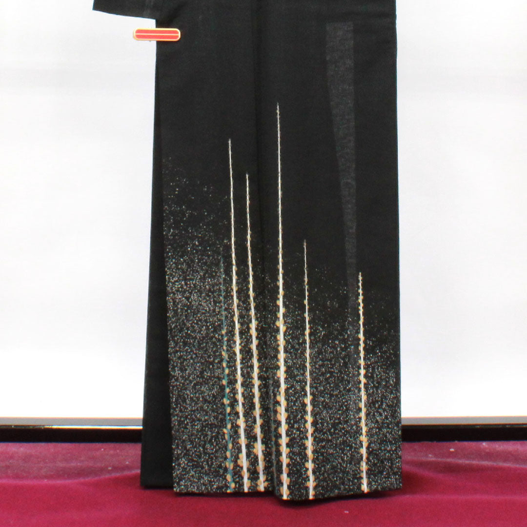 Summer pure silk formal kimono, length 164cm, sleeve length 63cm, abstract pattern, gauze, S rank, black, 1132001322410