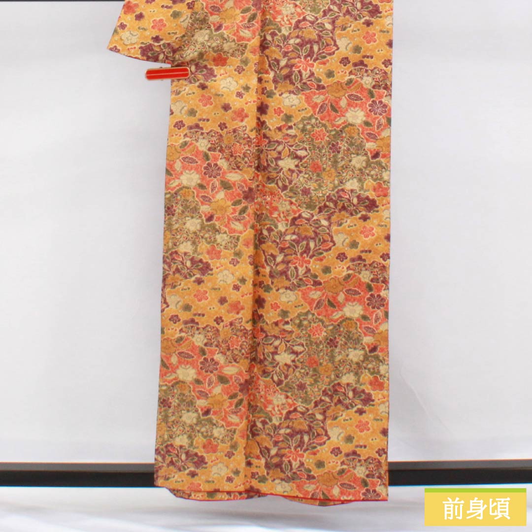 小紋 ポリエステル 身丈158.5cm 裄丈63.5cm 袷 型染 雲取り 総花 洗える着物 Aランク グラデーション系 1115006093399