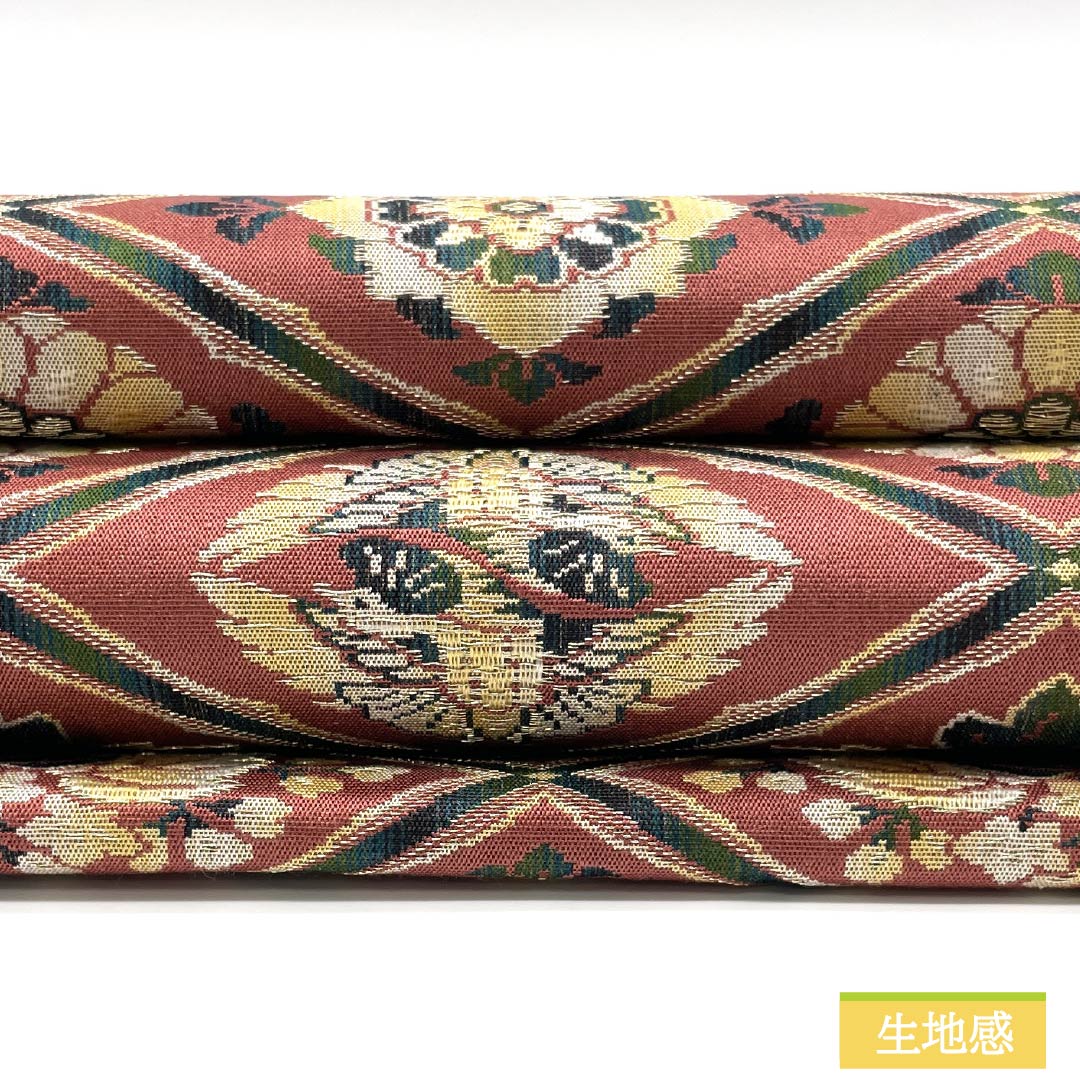 名古屋帯 浅蘇芳色(あさきすおういろ) 菱 桐 華文 帯丈352cm 正絹 Sランク 全通 セミフォーマル ピンク系 1124009012313 松葉仕立て