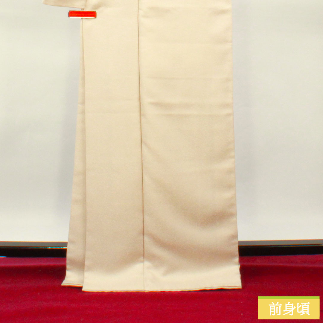 Plain color, polyester, length 170.5cm, sleeve length 65cm, off-white (kinari-iro), washable kimono, one crest, Gosan-kiri, lined, A rank, beige, 1114001263625