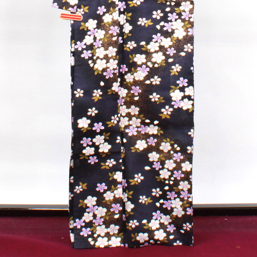 浴衣 褐色 桜 木綿 Sランク 単衣 身丈167cm 裄丈67cm 紫系 1118003552520