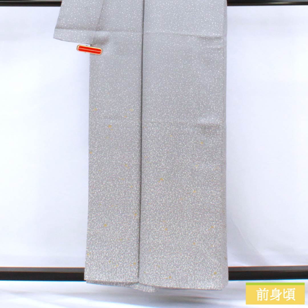 訪問着 正絹 Sランク 袷 身丈157.5cm 裄丈65.5cm つるば鼠色(つるばねずみいろ) タタキ染 箔飛ばし グレー系 1112006502322