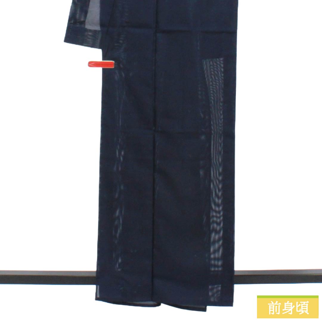 夏物 ポリエステル 色無地 Sランク 身丈162cm 裄丈64.5cm 濃紺色(のうこんいろ) 洗える着物 素無地 絽 紺系 1132003992418