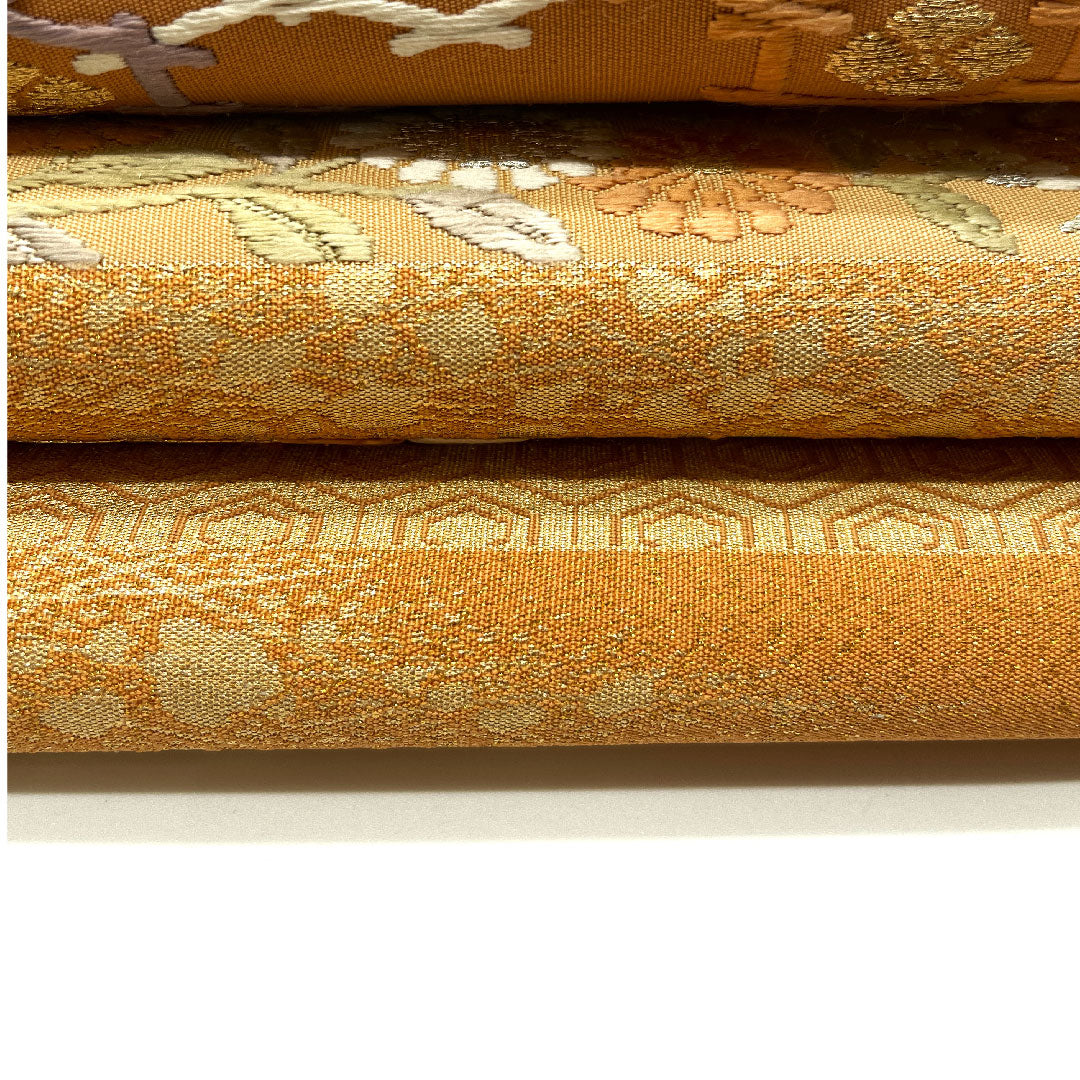 袋帯 小麦色(こむぎいろ) 綴れ地 慶長霞紋 帯丈438cm 正絹 Aランク ポイント柄 フォーマル 朱系 1123005083316