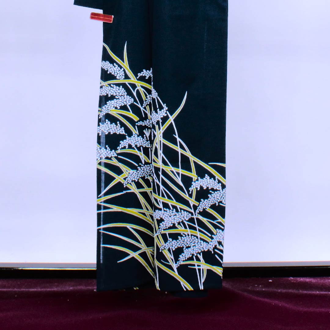 夏物 ポリエステル 訪問着 身丈159cm 裄丈66cm 鉄葡萄色(てつぶどういろ)稲穂 紗 Sランク 紺系 1132000092318