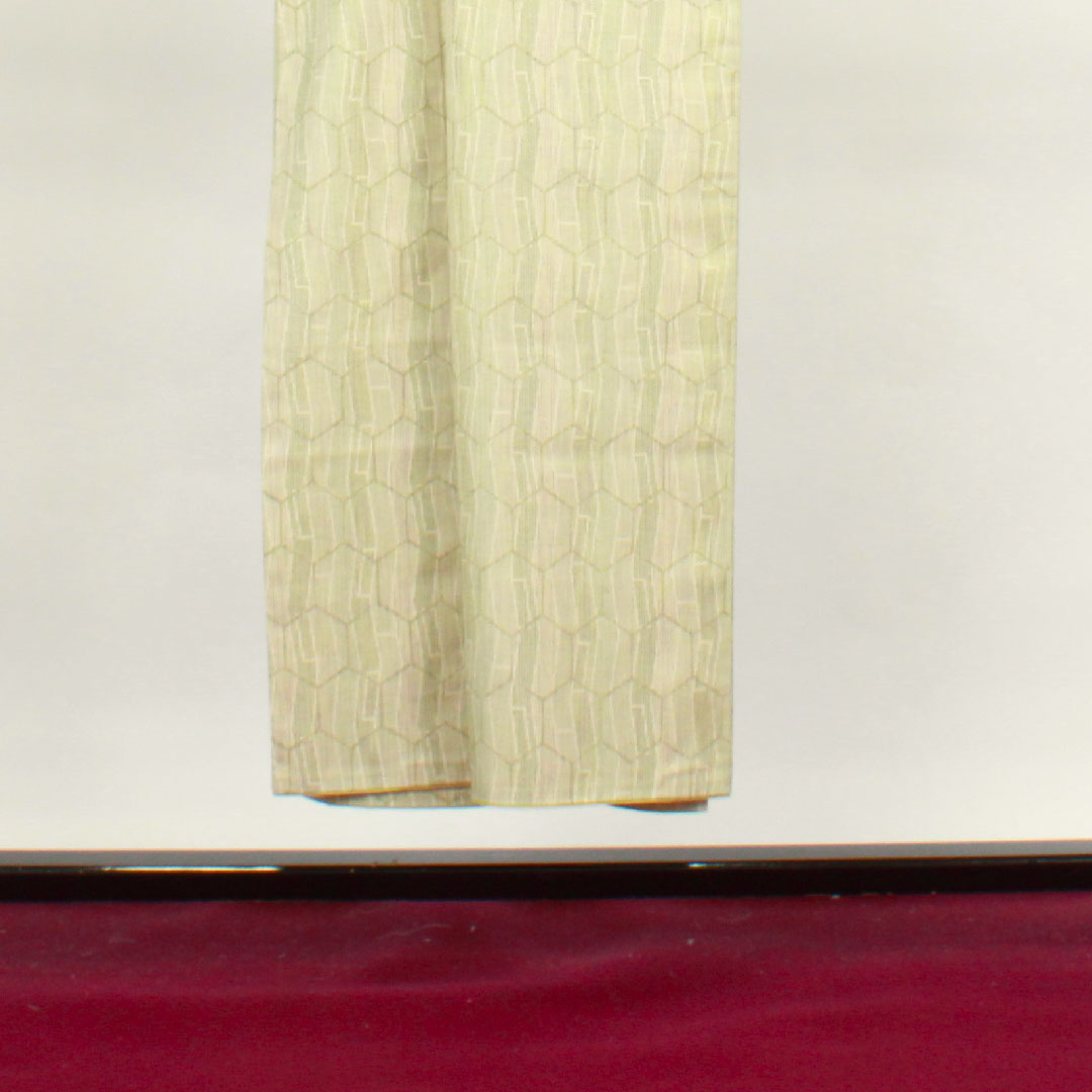 Tsumugi, Length 148cm, Sleeve length 64cm, Sulfur color, Tortoise shell, Pure silk, A rank, Lined, Green, 1116002563119