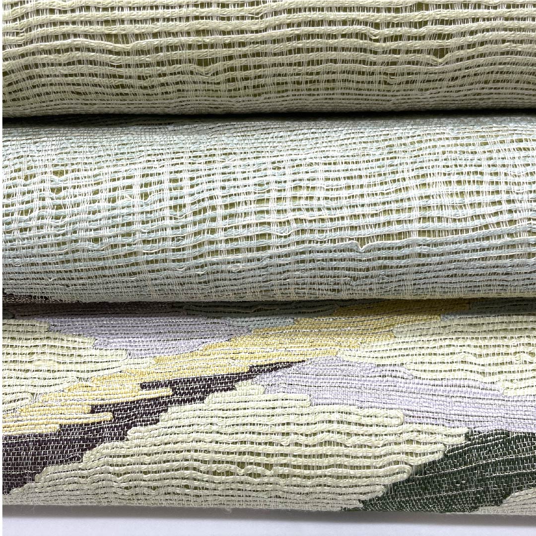 袋帯 青磁色(せいじいろ) 夏帯 横段 抽象模様 帯丈440cm 正絹 Aランク ポイント柄 カジュアル グラデーション系 1123007383399